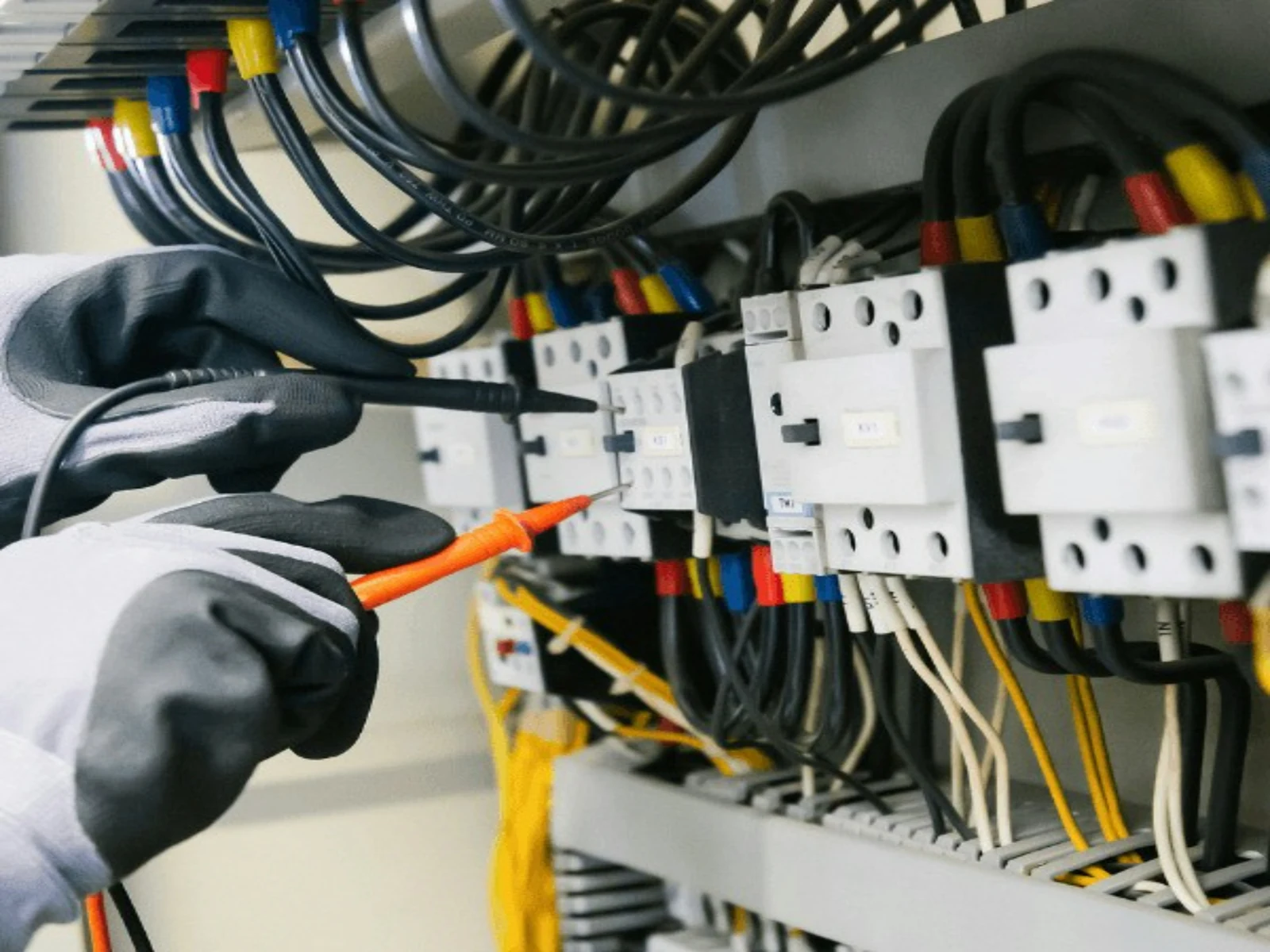 An electrician checking an electrical panel